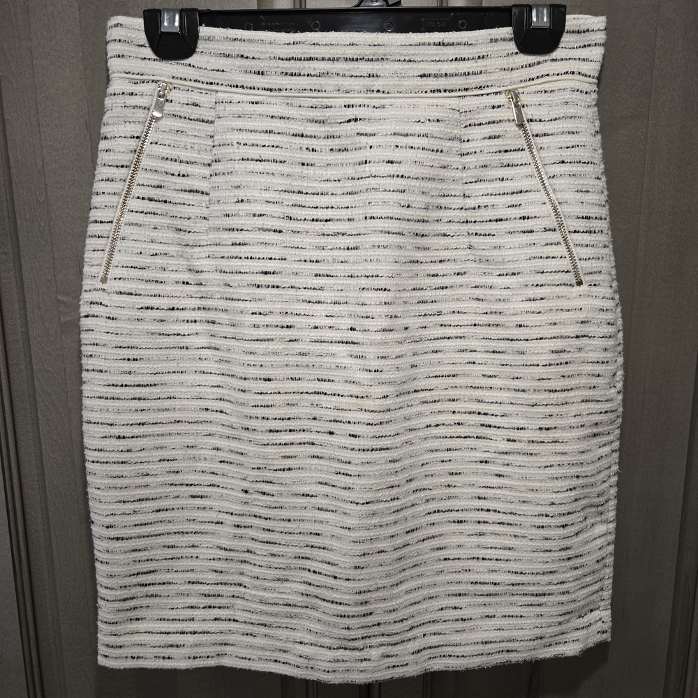 H&M White and Gray Pencil Skirt for Work